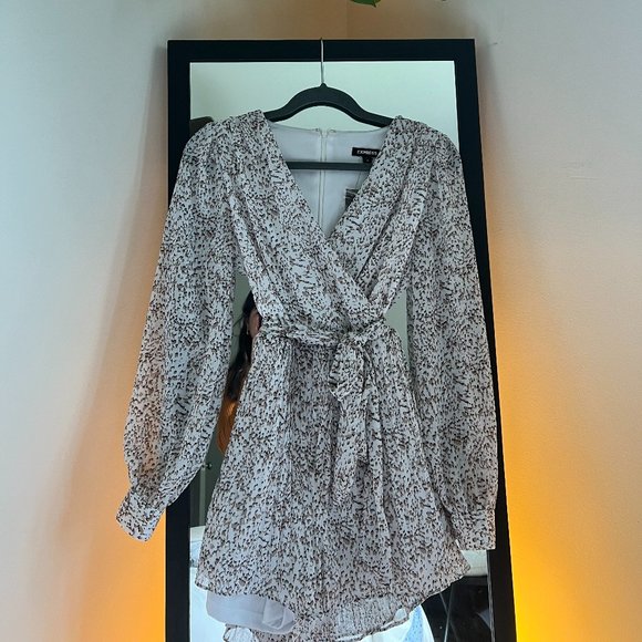 Express Dresses & Skirts - Patterned Tie Waist Ruffle Romper